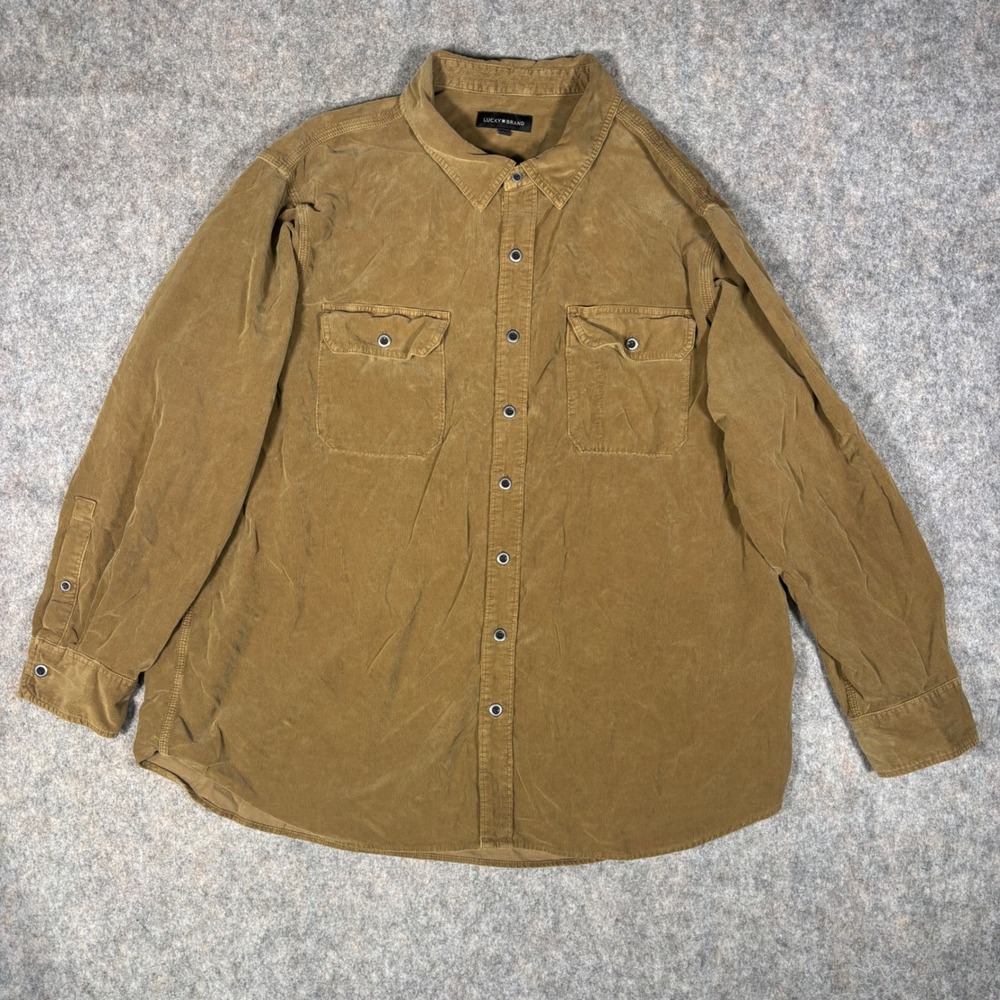 Lucky Brand Corduroy Shirt Mens 2XL Tan Long Sleeve Button Down Workwear 161226